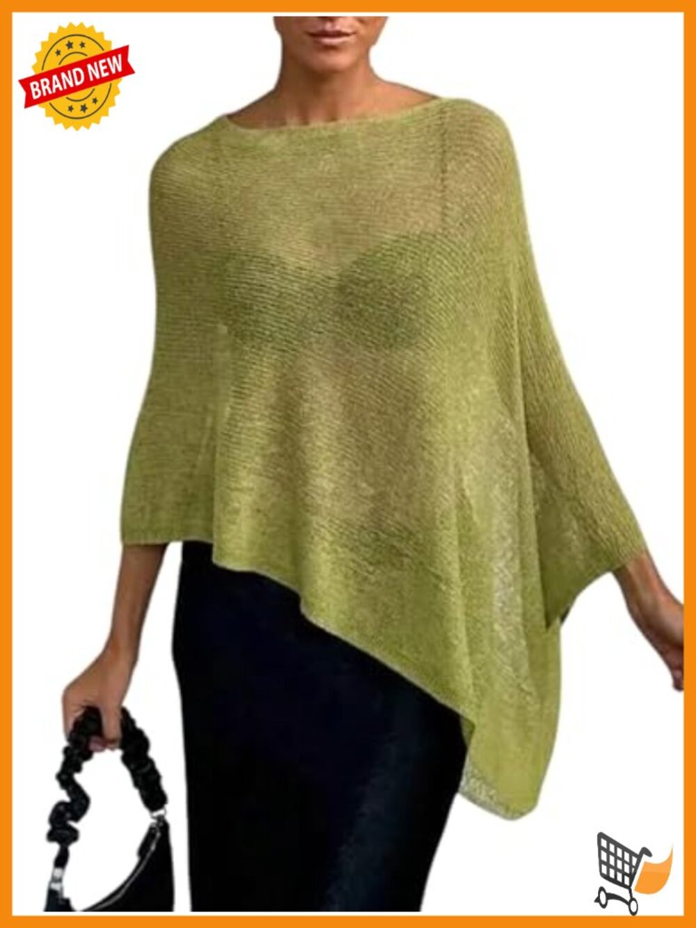 Sheer Knit Poncho Top Asymmetrical Hem Lightweight Sweater Cape